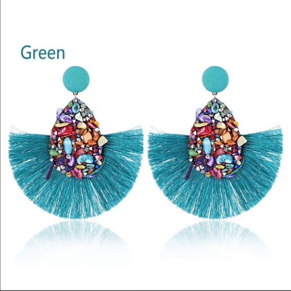 Bohemian BoHo sparkle bling tassel statement earrings​